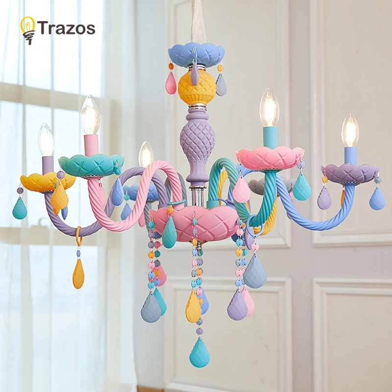 

Modern LED Chandelier Lights Kid Room Colorful Crystal Metal Light Fixture Bedroom Children Ceiling Lamp Indoor Home Decoration
