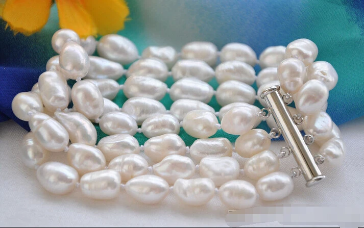 

4row 8" 13mm white baroque FRESHWATER CULTURED pearl bracelet Noble style Natural Fine jewe Fast (D) SHIPPING