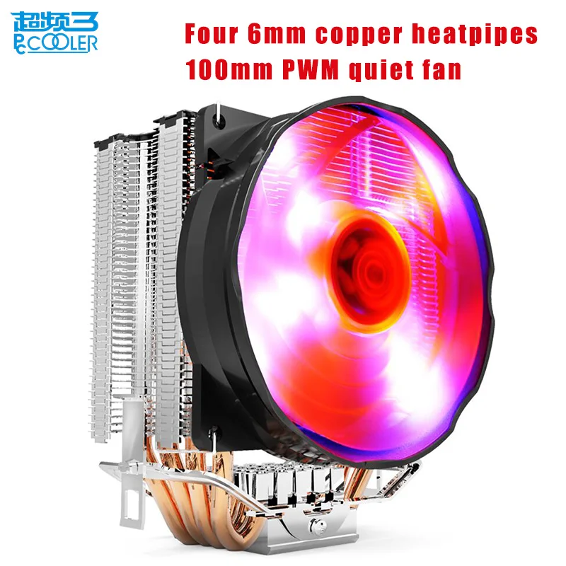 Pccooler CPU cooler 4 copper heatpipes 4pin 100mm PWM quiet fan for AMD Intel 775 115x computer PC cpu cooling radiator fan 1 piece jonsbo fr 201p 120mm pc case cooler cpu fan radiators computer cooling fan led light 4pin pwm for intel amd diy mod