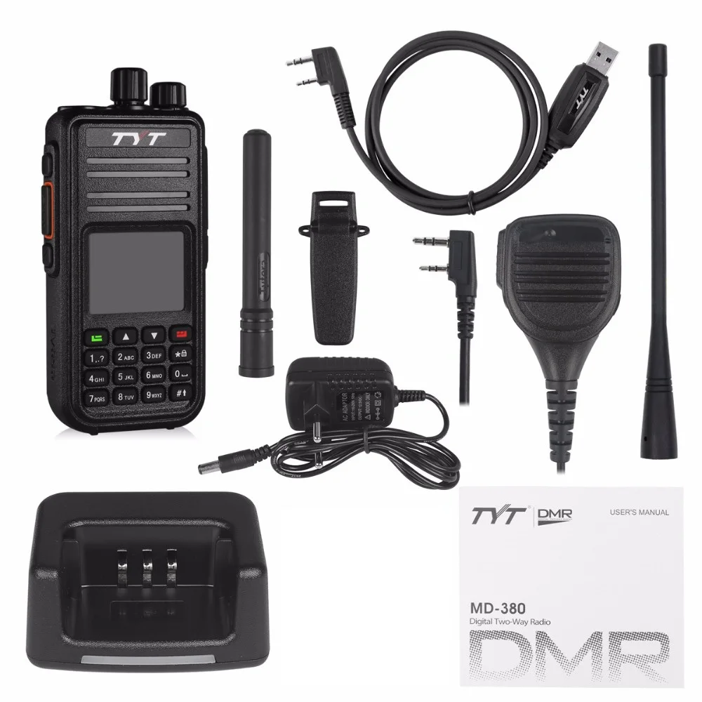 TYT MD-380 UHF 400-480 МГц цифровое радио DMR 1000 каналы двухканальные рации с кабелем для программирования md380 + оригинальный удаленный динамик