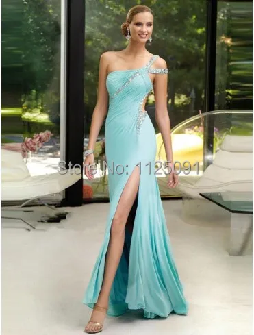 

2019 Fast Shipping One Shoulder A-Line Sleeveless Floor-Length Chiffon Prom Dresses Custom Made Size