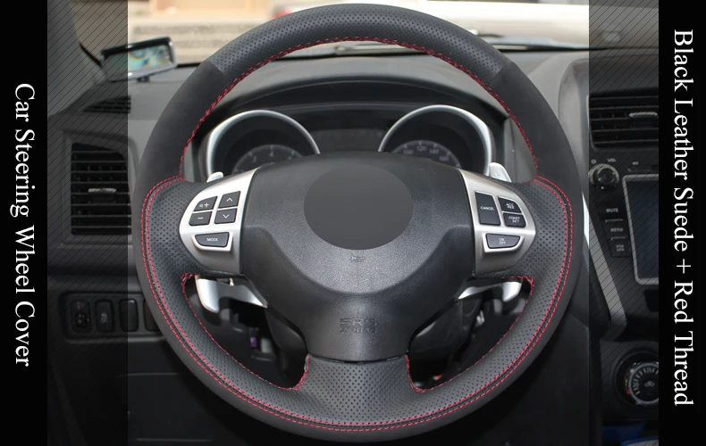 LQTENLEO черный кожаный замшевый чехол рулевого колеса автомобиля для Mitsubishi Lancer EX X 10 2007- Outlander 2006-2013 ASX 2010-2013