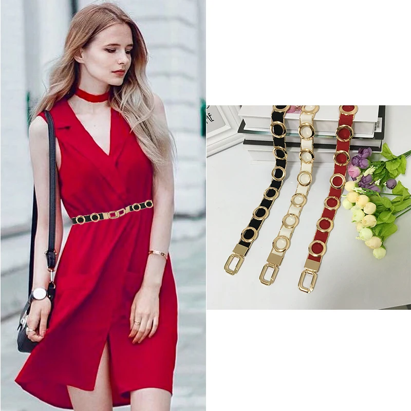 

Seabigtoo Circle metal waist chain belts female elastic fabric belt for women dresses designer belts women high quality elegant