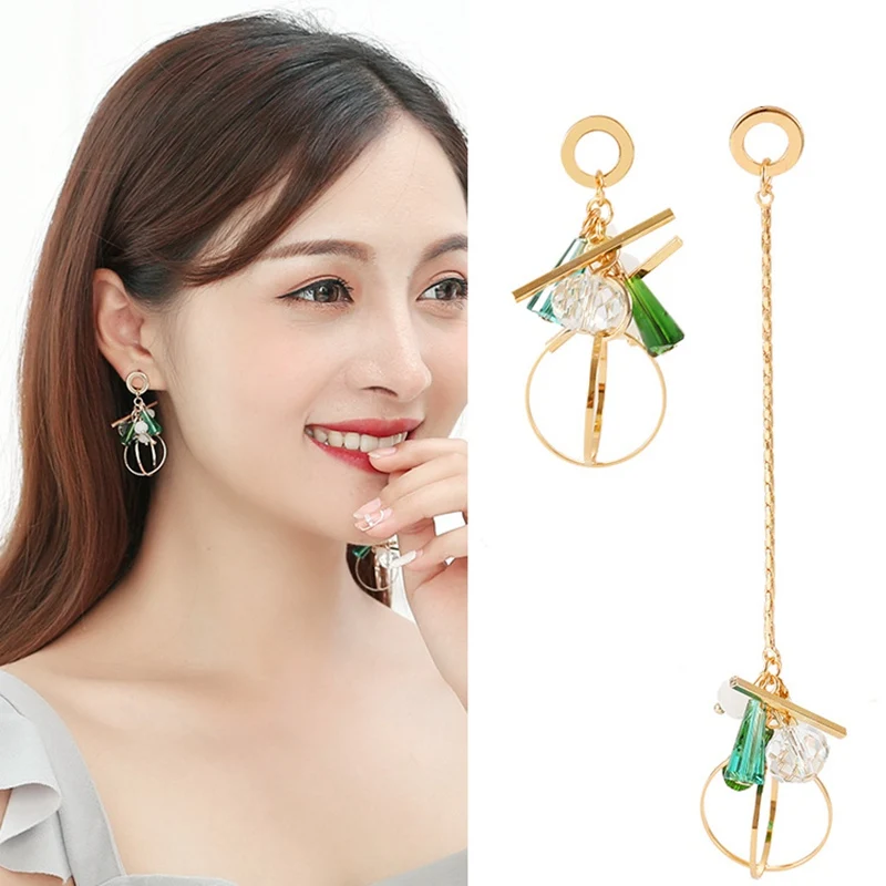 

2019 New Female Geometric Asymmetrical Crystal Earrings Personality Fashion Pendant Temperament Simple Tassel Drop Earrings 11g