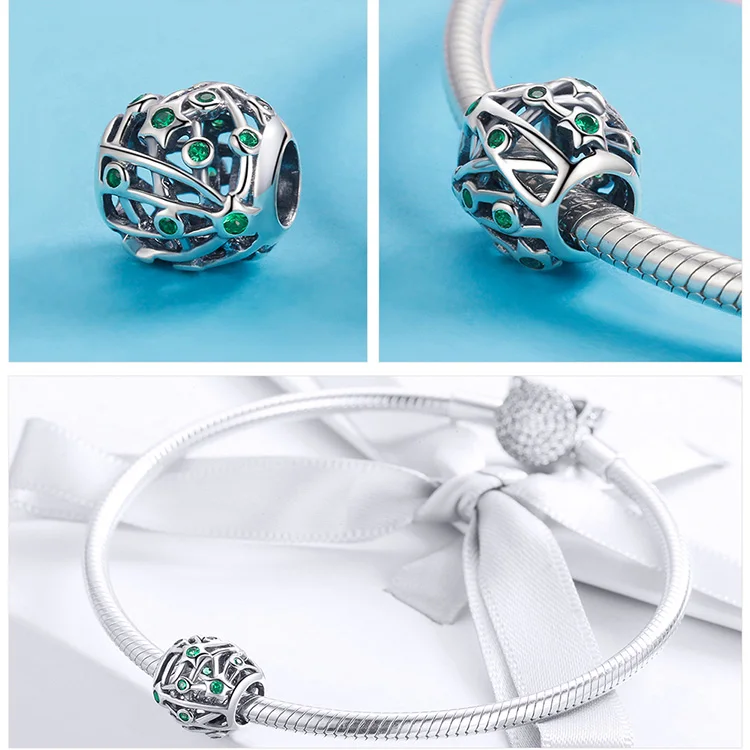 925 Silver fit Pandora Bracelet Pink Zircon Goat Deer Penguin Green Clover Tree Box Beads White&Blue CZ Heart Shell Anchor Charm