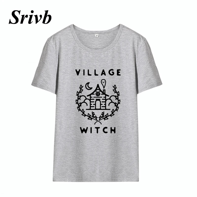Srivb деревенская ведьма новая хлопковая графическая футболка для женщин Harajuku летняя хип-хоп мультяшная футболка для женщин Tumblr забавная женская футболка - Цвет: gray