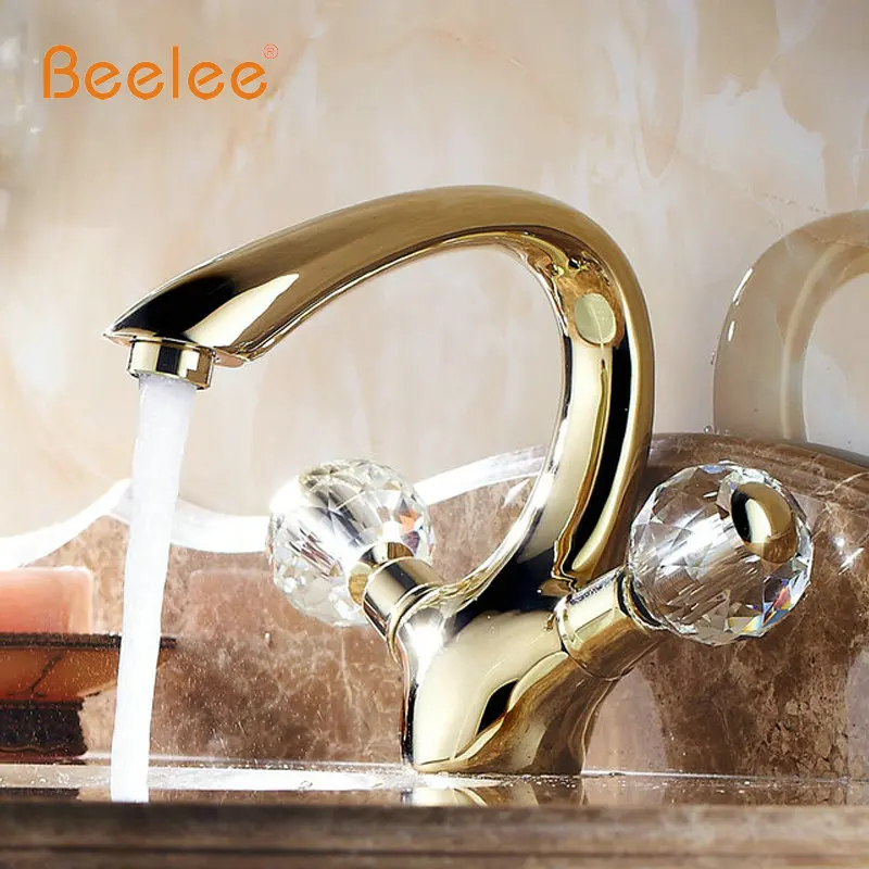 Beelee Golden Brass crystal handle Bathroom Basin Faucet tap toilet