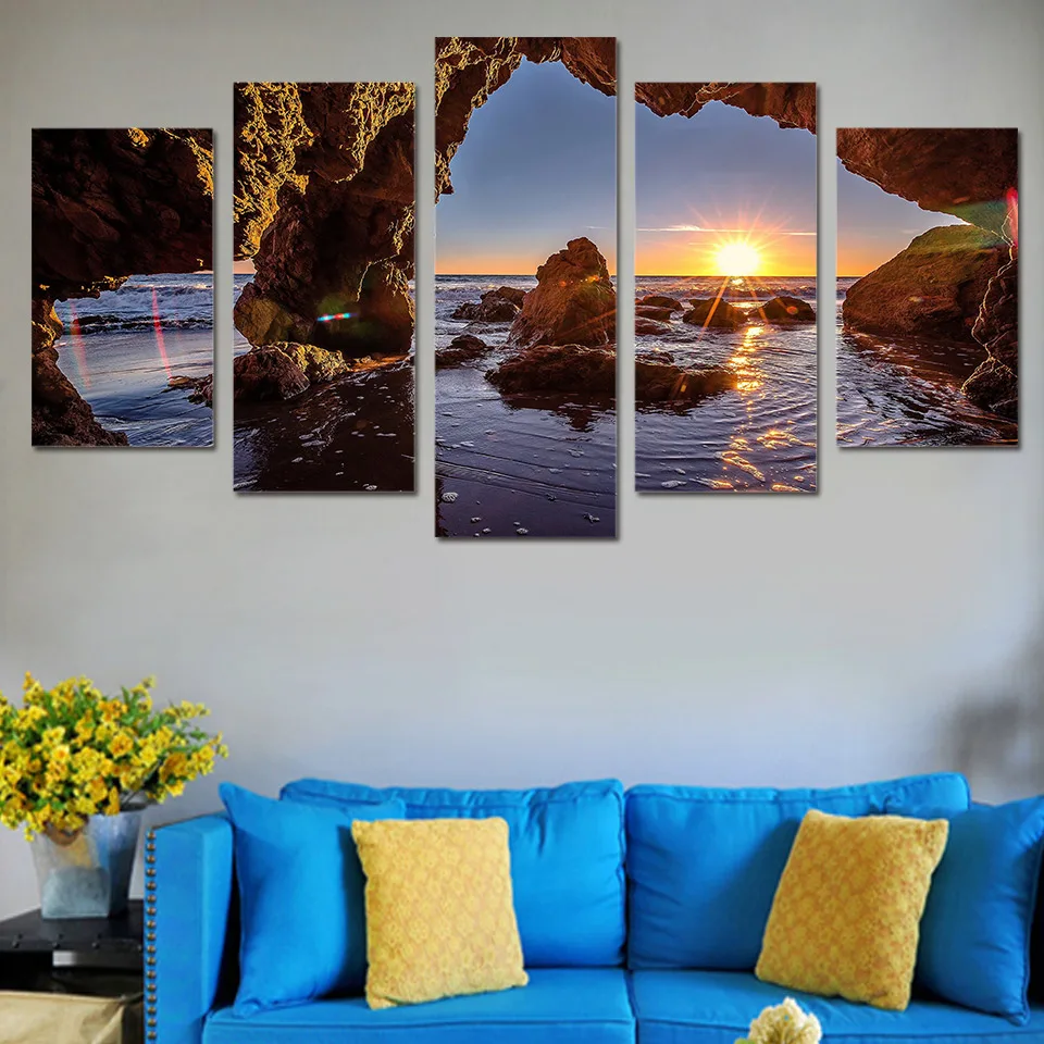 

Modular Pictures HD Print Canvas Painting On Oil Paintings Wall For Living Room 5 Panel Sunrise Landscape Decor Frames YGYT