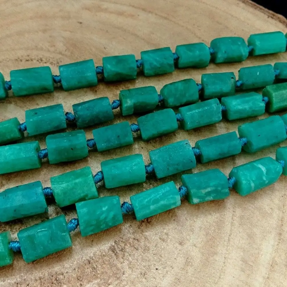 

8SE11306 Rough Natural Russian Amazonite Beads 6x10mm Faceted Nugget Matte 16.5