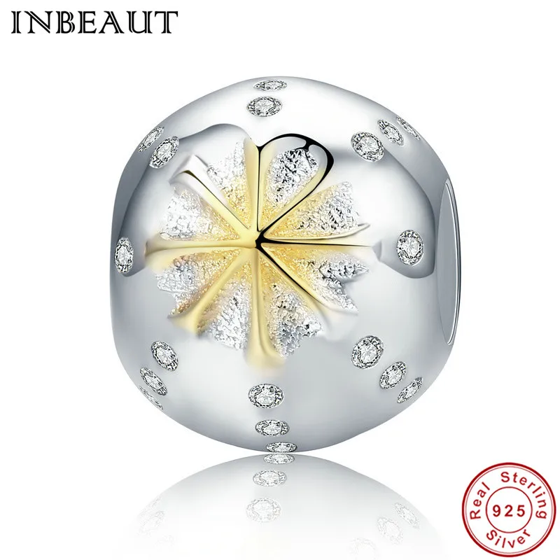 

INBEAUT Autumn Collection 925 Sterling Silver White & Gold Edelweiss Clear CZ Beads Fit Pandora Bracelet Jewelry Gift
