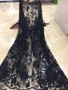

Free shipping New pattern 5yards/bag AX354# black Classical mesh lace fabric for bridal wedding dress/sawing