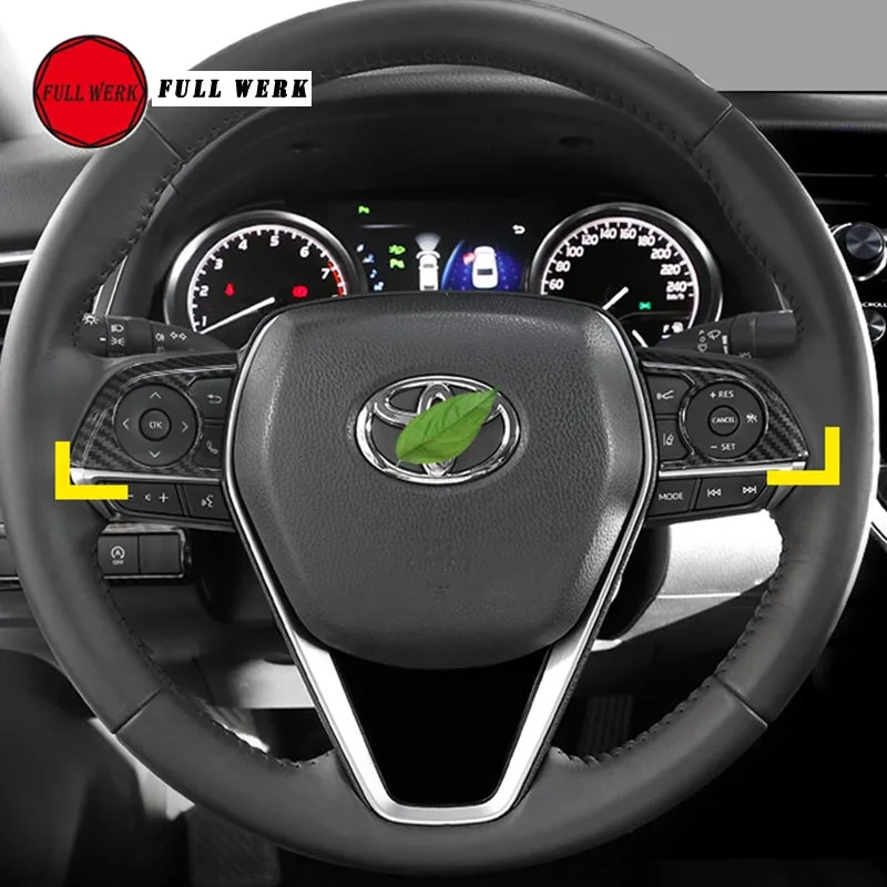 1 pair SS Car Multi-function Steering Wheel Button Trim Strip for 8th Camry 2018