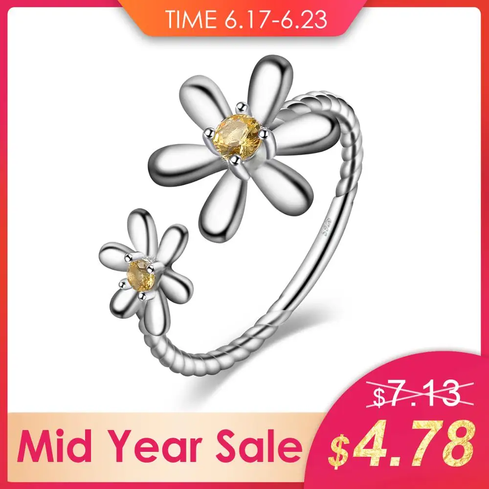 

JewelryPalace Rings For Women 925 Sterling Silver Flower 0.18ct Created Orange Sapphire Adjustable Party Fine Fashion Jewelry