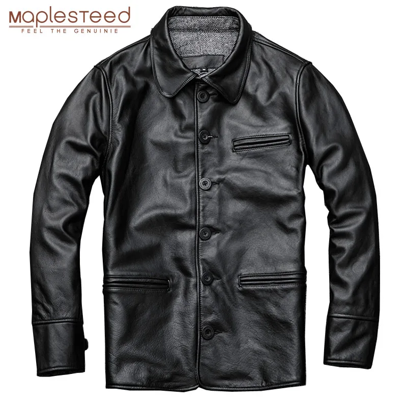

MAPLESTEED Men Leather Coat Long 100% Natural Calf Skin Coat Single Breasted Mens Long Coat Autumn Male Winter Clothing M201