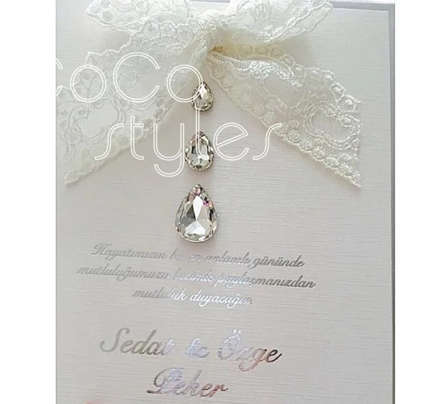  Cocostyles custom luxury velvet foiling boxed invitation card with crystal and ribbon or lace bows  - 32865029973