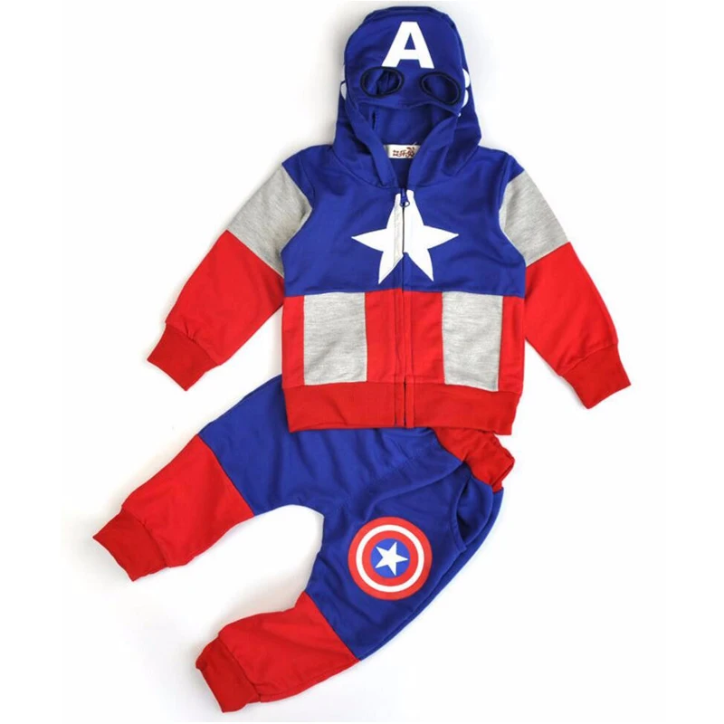 

2017 New Fashion Anime Style Children Set Baby Boy Sport Sets Suit Cartoon Captain America Hoodie Sweater + pants boys Clothes
