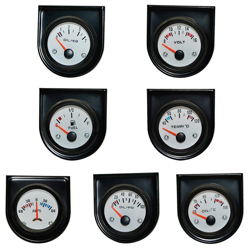 

2" 52 MM White Face Water temp/ Oil temp /Oil press psi/ Oil press kg /Volt /Ammeter /Fuel level (without float) Gauge car meter