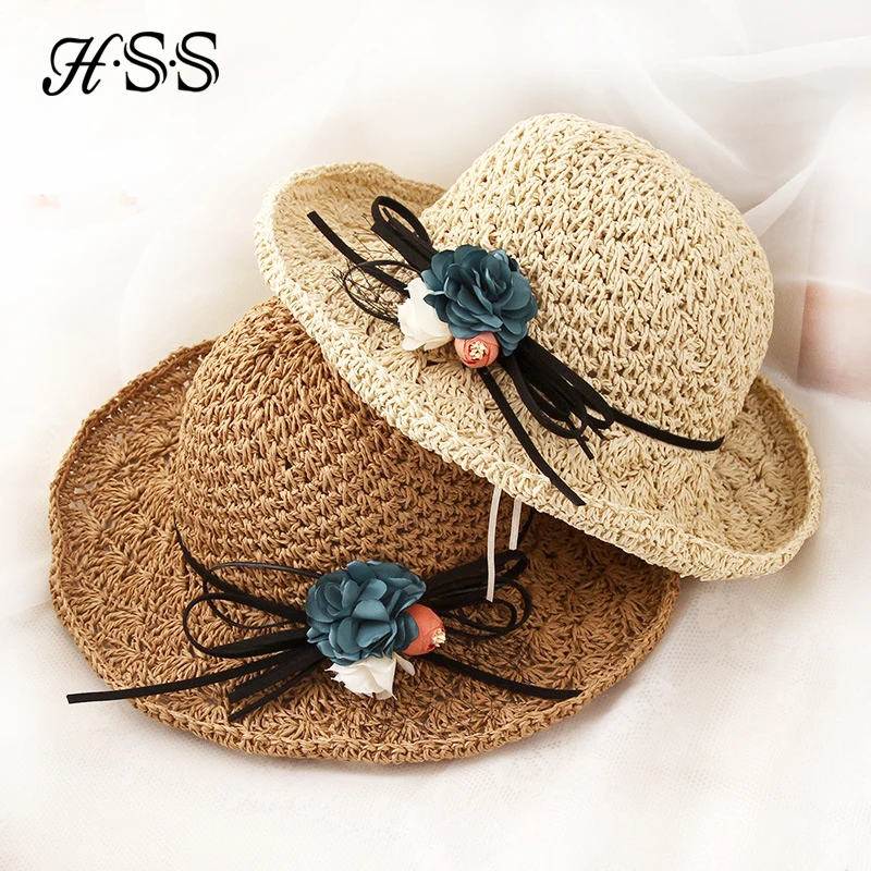 Nowe panie handmade kwiaty słomkowy kapelusz Kobiety trend mody składane straw hat