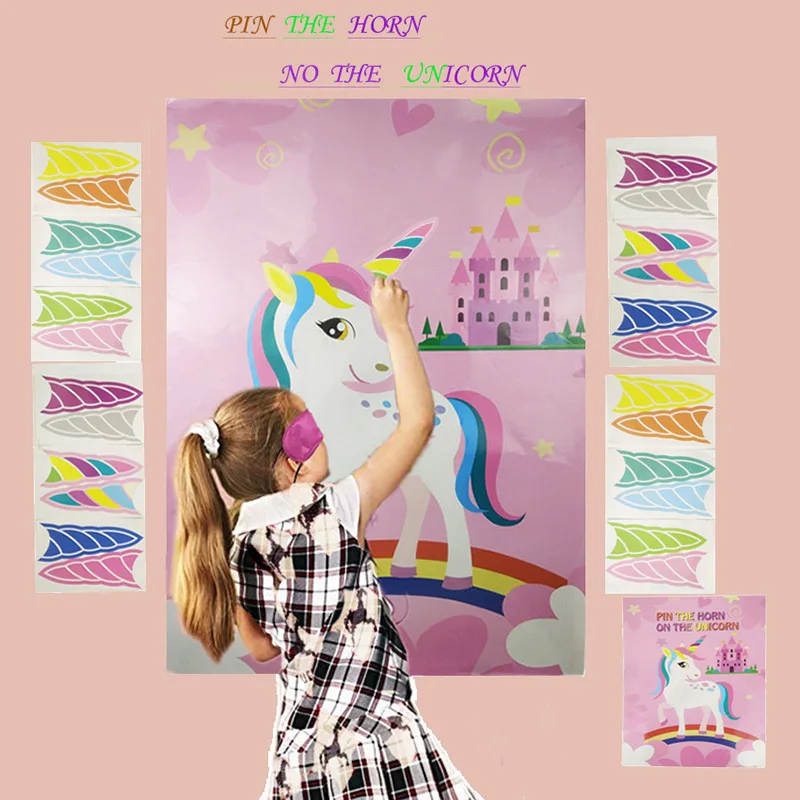 

MEIDDING Unicorn Party Decor Game Paper Wall Stickers Kids Unicorn Birthday Party Decoration Pin The Horn On Unicorn Supplies