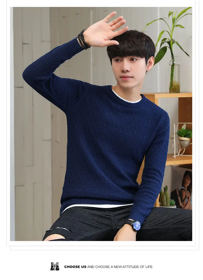 2019 Autumn False Two-piece Pullover Men Cotton Thicken Knitted Sweater Men Winter Simulation 2 Mens Sweaters Male Drop-shipping 12