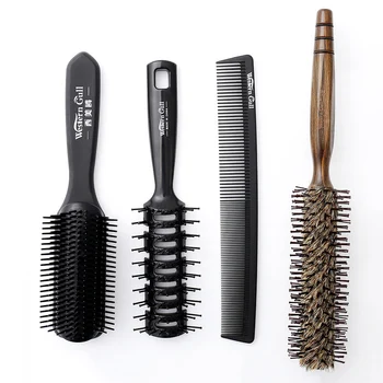 

4 Pcs Men's Hair Beard Styling Comb Set Anti Static Tangle Hair Shaving Brush Wood Plastic Salon Barber Brush Kit for Hair Styer