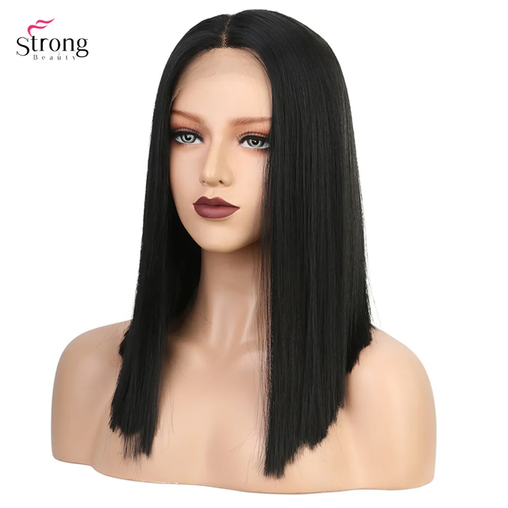 StrongBeauty 14 "синтетические волосы на кружеве Искусственные парики для женщин шелковистые прямые волосы черный синтетическ