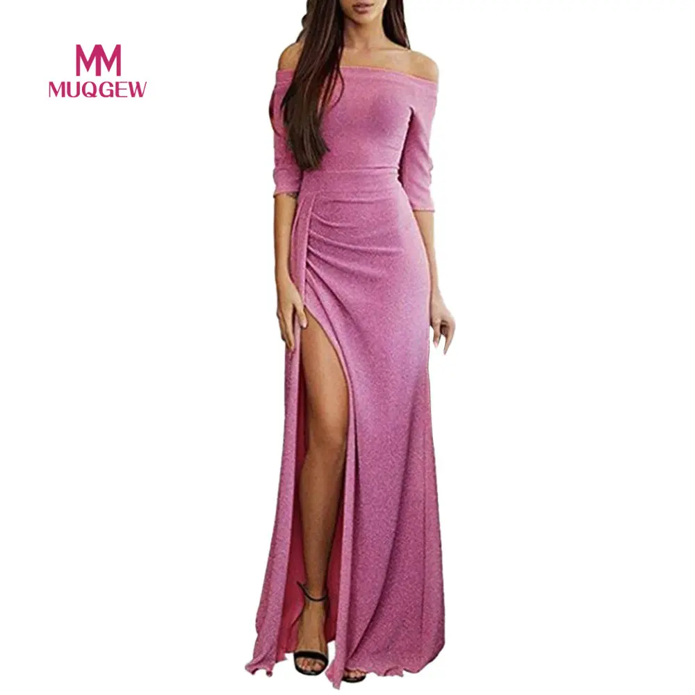 

Women Bodycon Party Dresses Sexy Slim Fit Off Shoulder Dresses High Split Maxi Long Dresses Vestidos Mujer 2019 Hot Selling