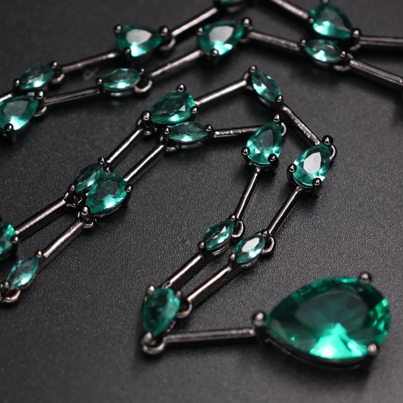 Ожерелье с кулоном в форме капли воды, кубический цирконий, женское зеленое прозрачное хрустальное ожерелье, модное ювелирное изделие, женские аксессуары