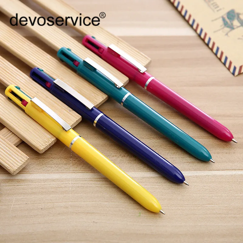 

4pcs Creative 4 Color Refill Gift Ballpoint Pen Fine 4 In 1 Plastic Press the Pens With Clip School Office Supplies Stationery