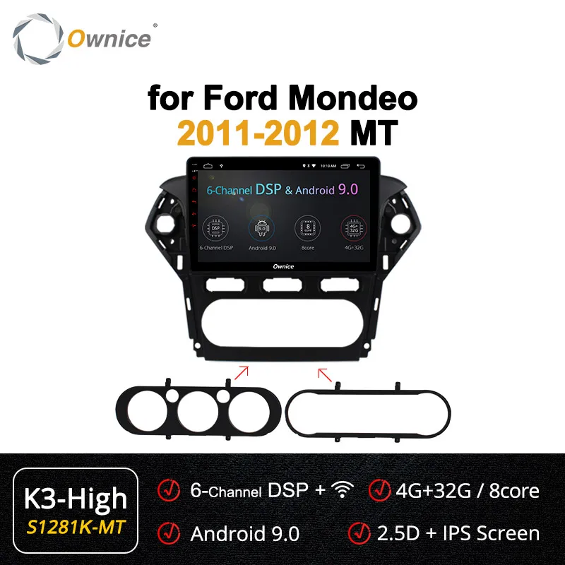 Ownice 10," Android 9,0 Восьмиядерный автомобильный радиоприемник K3 K5 K6 для Ford Mondeo 2011 2012 gps аудио dvd-плеер 64G rom DSP 4G LTE DVR - Цвет: S1281-1 K3-High