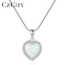 CZCITY,, 925 пробы, Серебряное сердце, дизайн, опал, подвеска, ожерелье для женщин, Очаровательная Серебряная цепочка, подвеска, ожерелье, ювелирное изделие, подарок
