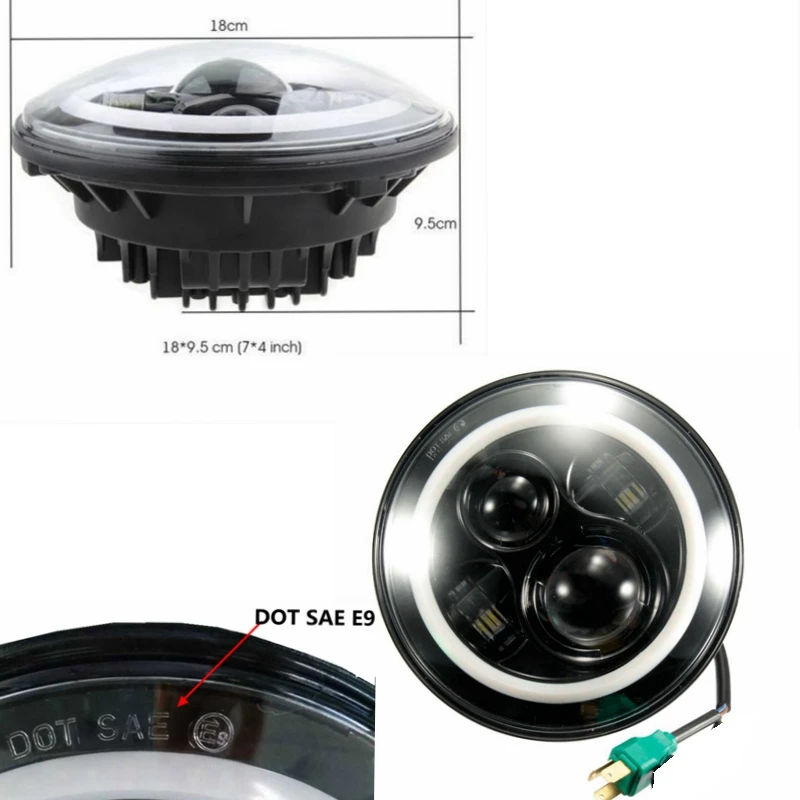  7 INCH H4 H/L Motorcycle LED Headlight with halo ring DRL angle eye For Motorcycle - 32637989025