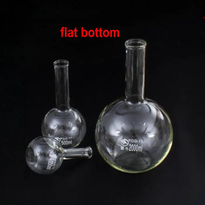 2PCS/lot 50 500ml Flat Bottom 3.3 Borosilicate Glass Flask With Long