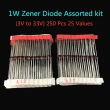 1W (3V para 33 V) 250 Pcs 25 Valores 1W Diodo Zener Assorted kit Sortido Set Novo