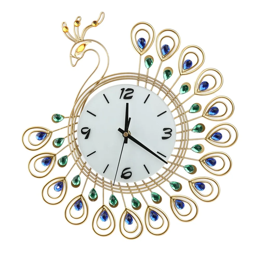 Luxury Peacock Wall Clock Wrought Iron Set Auger Wall Clock Bedroom Creative Super Mute Wall Clock Modern Quartz Clock Fashion