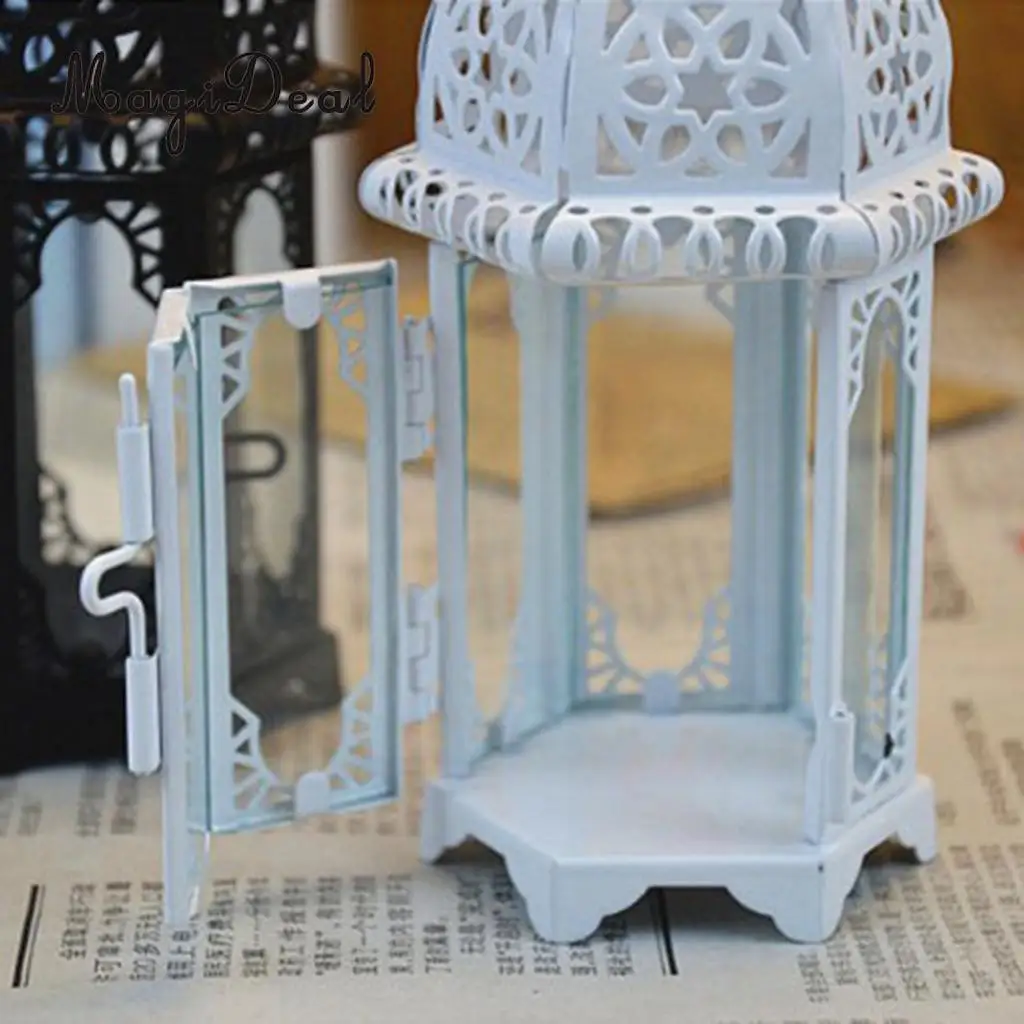 Wrought Iron Glass Wind Light Candle Holder Hanging Lantern Great for Patio Indoor outdoors Events Wedding Party
