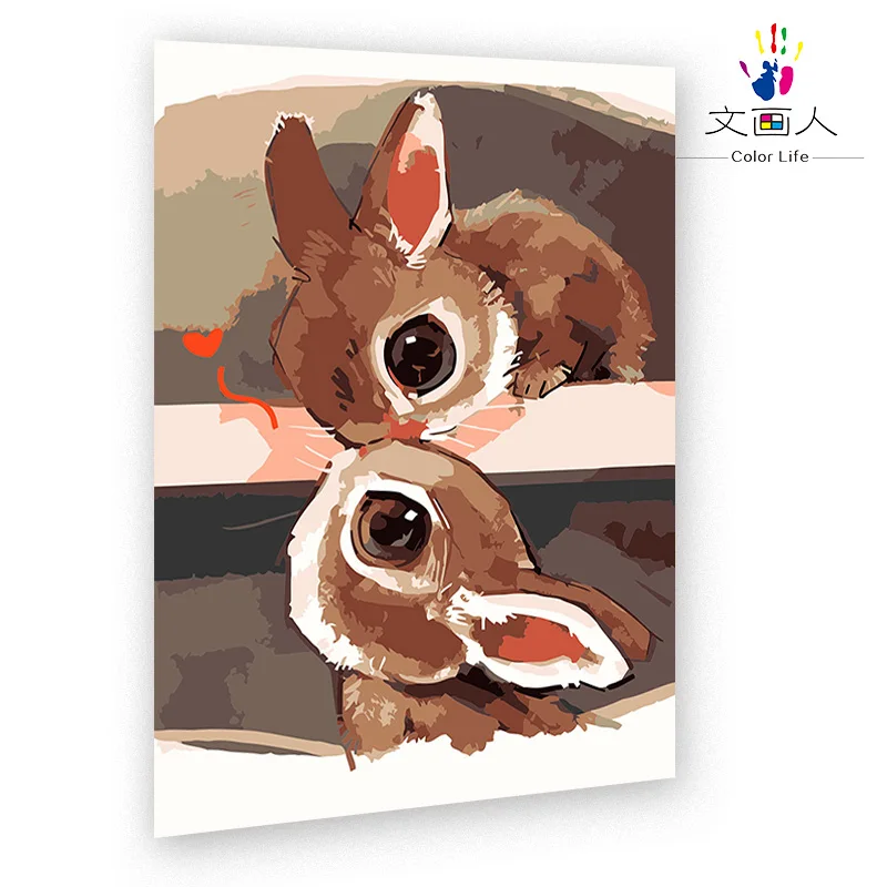 

animal Couple rabbits diy digital oil painting children oil painting with kits for adult kids coloring number birthday