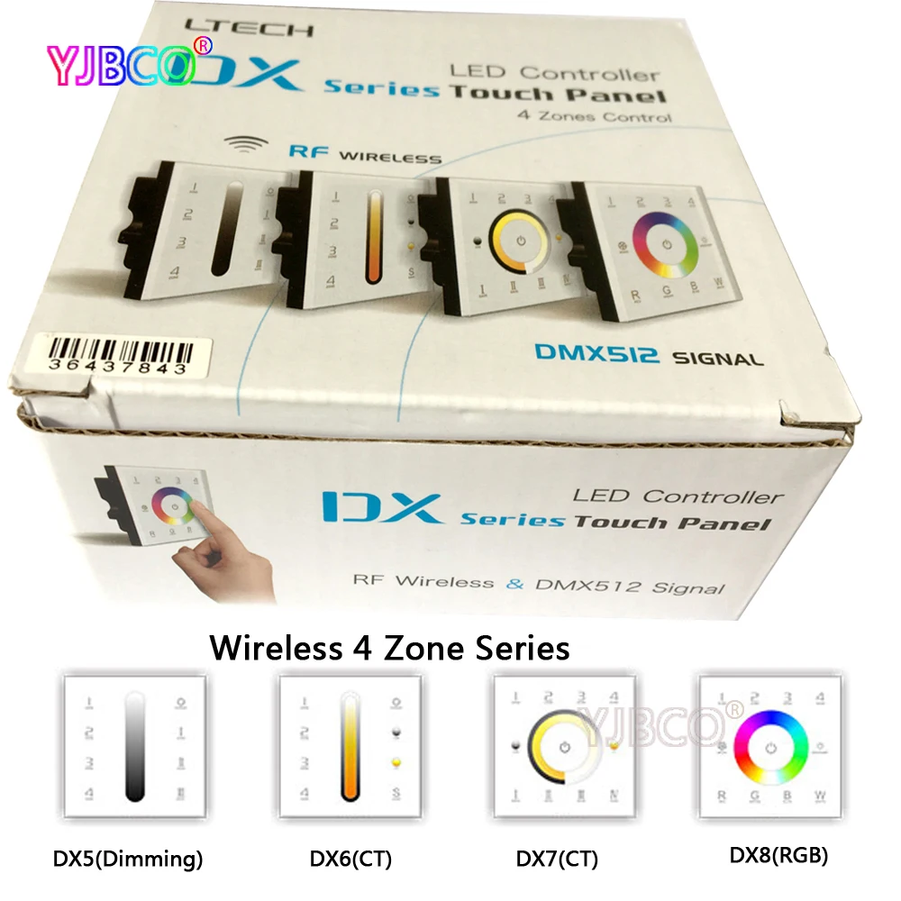 

2.4G 4 Zones DX5/DX6/DX7/DX8 LED dimming CT RGBW touch panel wall mounted dimmer control DMX512 LED strip lamps,AC110V-240V
