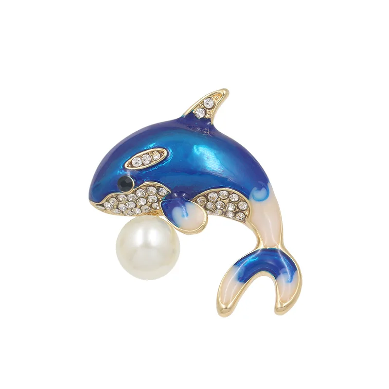 

WEIMANJINGDIAN New Arrival Enameled Shark Brooches with A Simulated Pearl