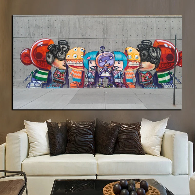 Graffiti Banksy Canvas Painting Street Pop Art Utopia Painting 3D Cartoon Figure HD Prints Wall Picture for Living Room Cuadros (5)