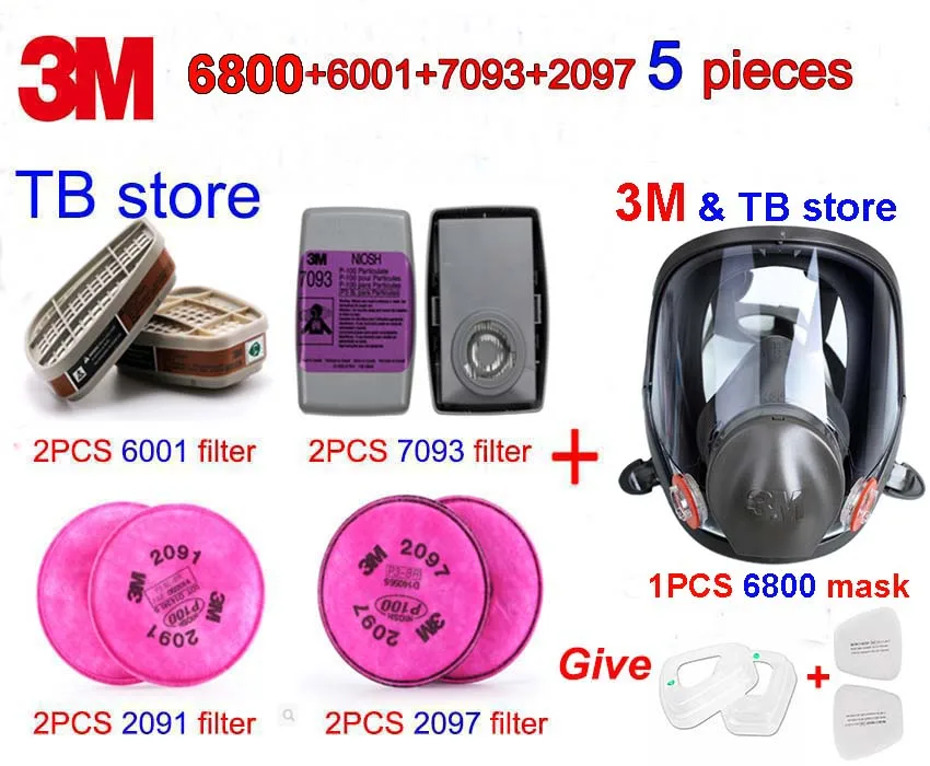 

3M 5 sets respirator mask 6800+6001+7093+2091+2097 +5N11+501 Modular protective mask Multipurpose Full face mask