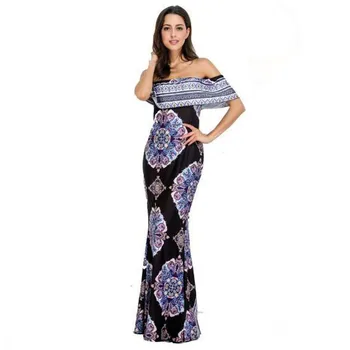 

Women Summer Long Dress vintage bodycon bandage Ruffle Sexy Off Shoulder Floral Print Maix Robe Beach Dress vestidos femininos