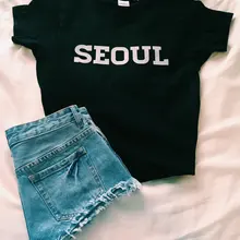 OKOUFEN K-pop футболка Сеул новая мода высокое качество Tumblr Для женщин модные Костюмы с принтом букв футболки унисекс принтовые тройники