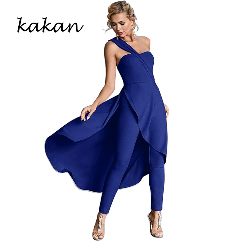 

Kakan summer new women's jumpsuit fashion slant shoulder wrapped chest jumpsuit big swing singular dinner wedding jumpsuit