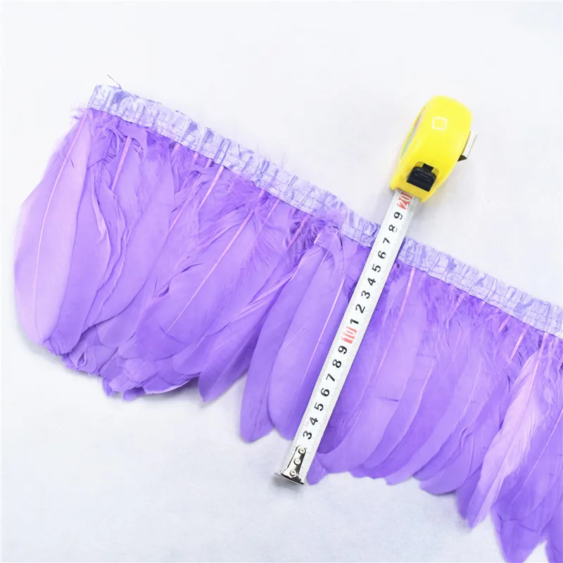 Красивая Высококачественная разноцветная гусиная отделка 15-20 см, 2 м/партия, окрашенное гусиное перо с гусиными полосками, перья для рукоделия - Цвет: Light Purple