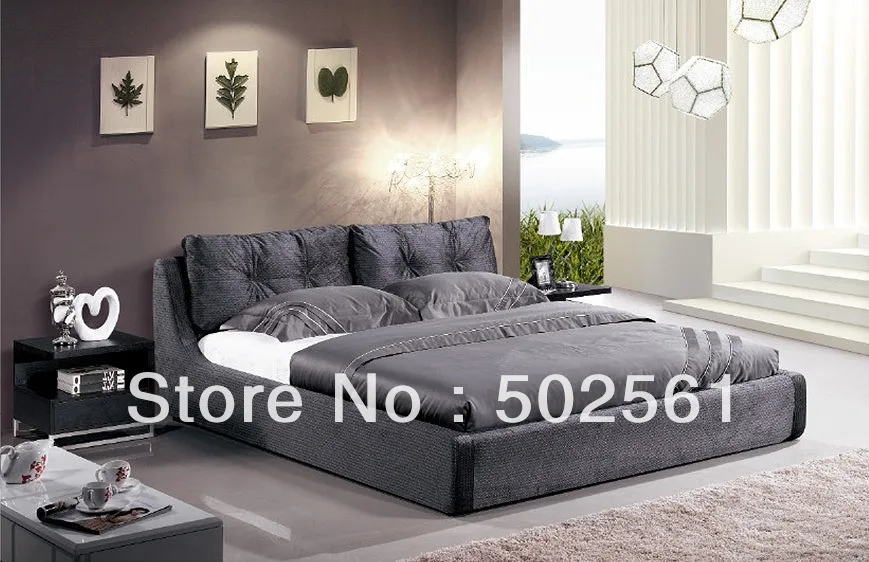 

King Queen size grey luxury fabirc soft bed modern China bedroom furniture