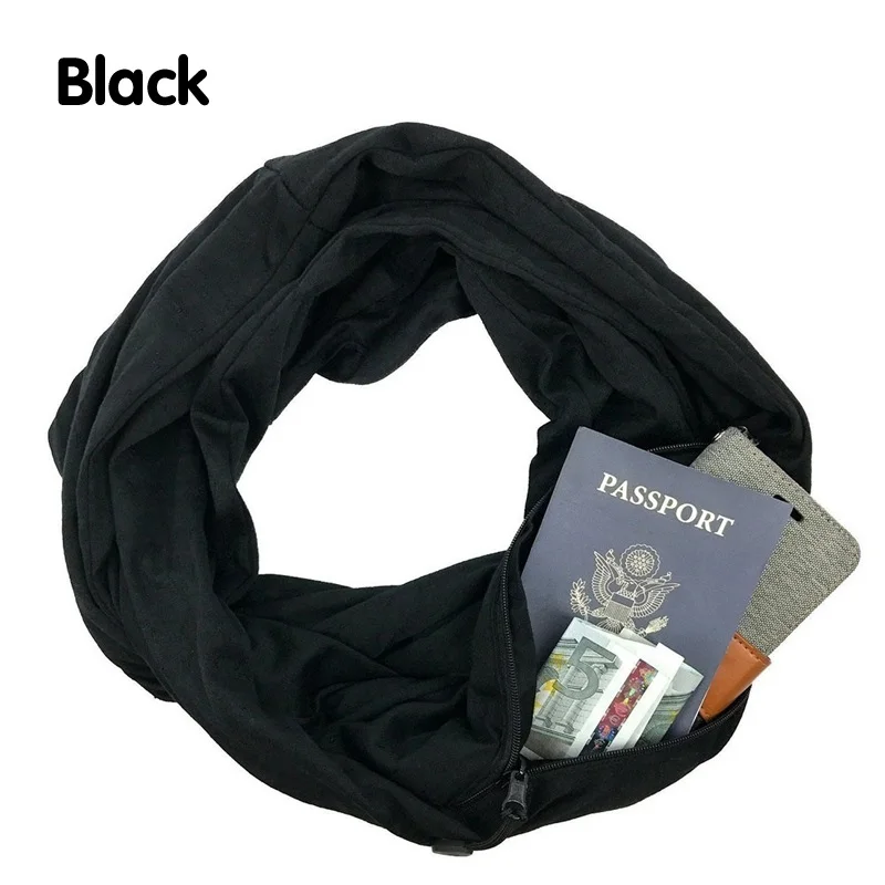 Men and women couples autumn and winter solid color warm scarf zipper storage convenience collar