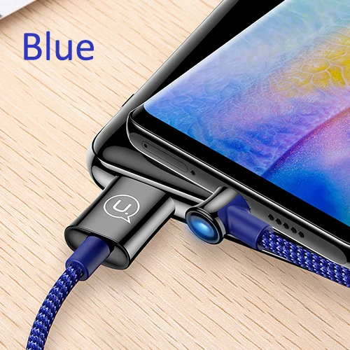 USAMS Automatic power-off Type C Cable 90 Degree Fast Charging usb c cable Type-c data Cord Charger usb-c for Samsung Xiaomi AF - Цвет: Blue