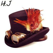 15 см топ шляпа шерсть женская мужская фетровая шляпа ручной работы стимпанковый механизм очки перо волшебник шляпы для косплея 4 размера