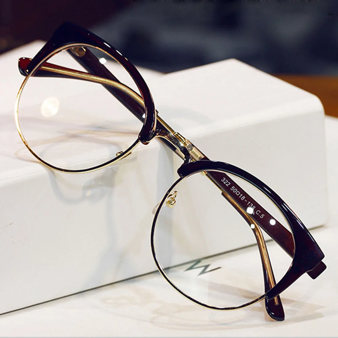 Новые анти-очки антиблик Простые Стеклянные очки Модные женские металлические+ пластиковые полу круглая оправа стекло es